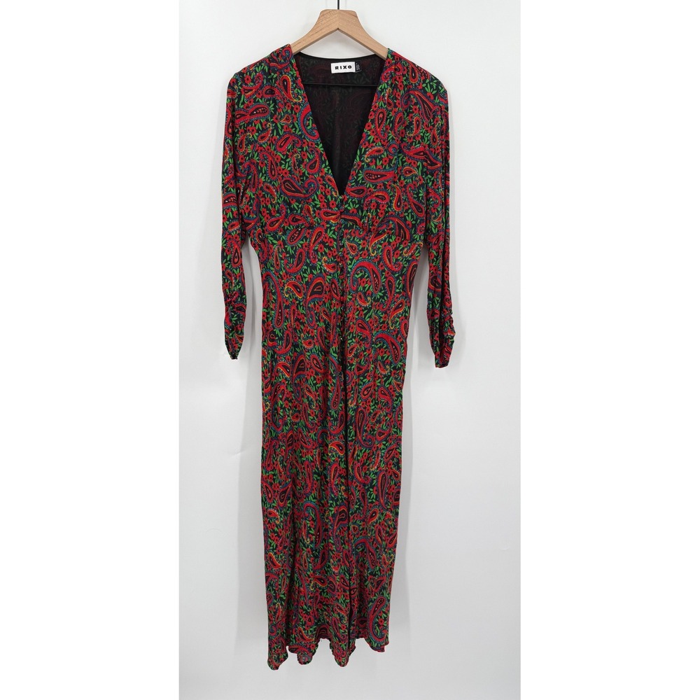 RIXO Red Green Paisley Maxi Dress